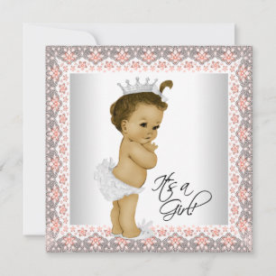 Invitation Bain de bébé fille corail et gris