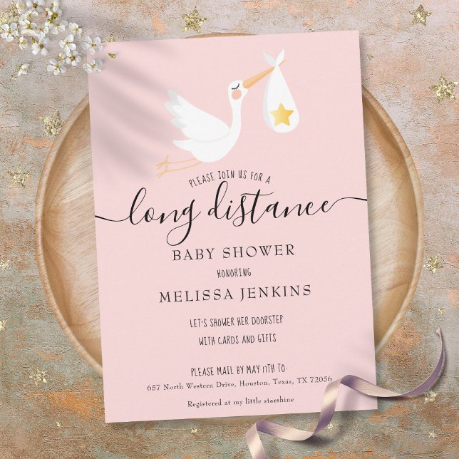 Invitation Bain de bébé fille rose à distance par courrier (Long Distance Shower By Mail Pink Baby Girl Invitation)