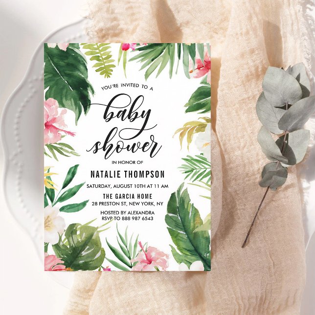Invitation Bain de bébé Fleur d'Hibiscus Tropical Aquarelle (Créateur téléchargé)