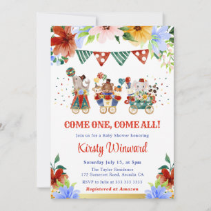 Invitation Bain de bébé Fleurs Aquarelles Animaux de Cirque