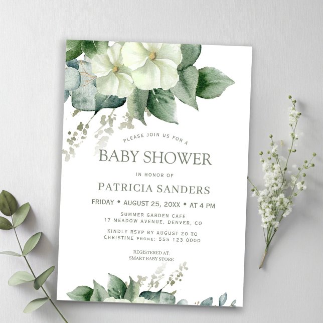 Invitation Bain de bébé floral à l'aquarelle eucalyptus (Créateur téléchargé)