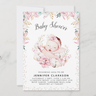 Invitation Bain de bébé floral nouveau-né