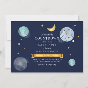 Invitation Bain de bébé Galaxie Aquarelle Espace
