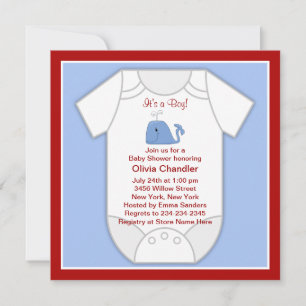 Invitation Bain de bébé garçon Baleine Bleu Rouge