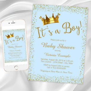 Invitation Bain de bébé garçon Bleu doré pour bébé