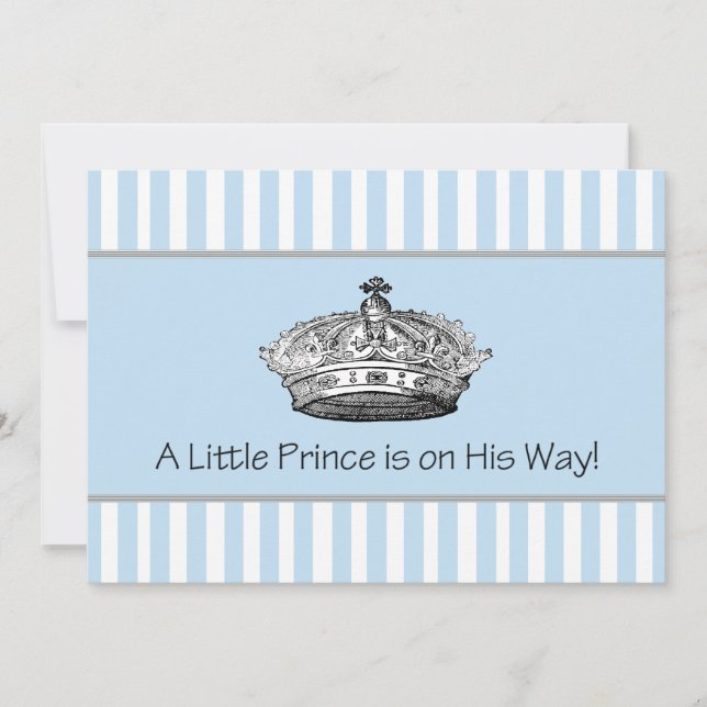 Invitation Bain de bébé garçon couronne princière bleu blanc (Devant)