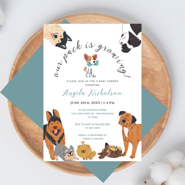 Invitation Bain de bébé garçon Dusty Blue avec de mignons chi (Créateur téléchargé)