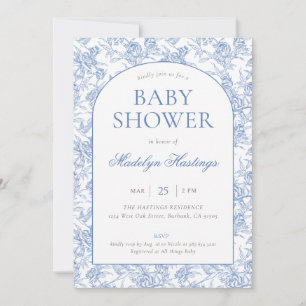 Invitation Bain de bébé garçon écriture toile de Jouy vintage
