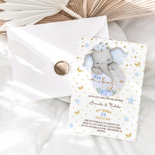 Invitation Bain de bébé garçon éléphant bleu mignon