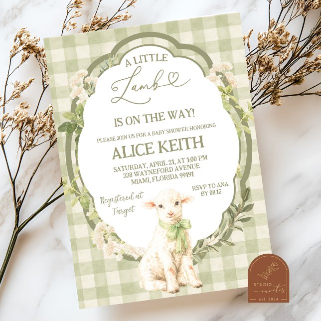 Invitation Bain de bébé garçon Little Lamb Vert Sauge (Créateur téléchargé)
