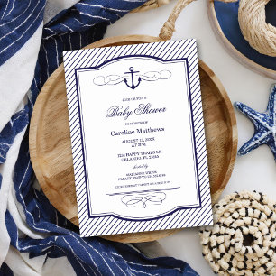 Invitation Bain de bébé garçon préppy côtier bleu marine et b