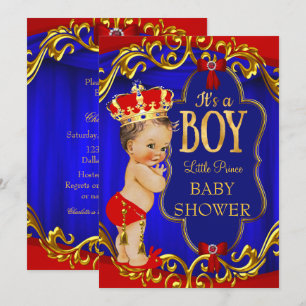 Invitation Bain de bébé garçon royal bleu rouge Prince