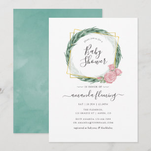 Invitation Bain de bébé géométrique à l'aquarelle Eucalyptus