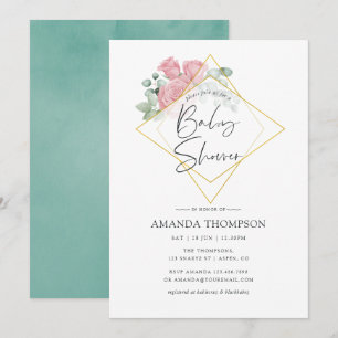 Invitation Bain de bébé géométrique à l'aquarelle Eucalyptus