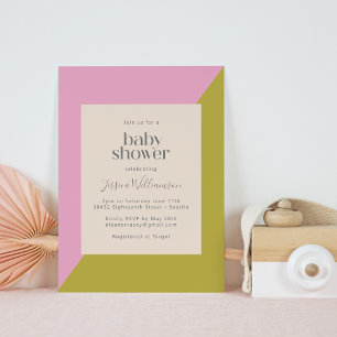Invitation Bain de bébé géométrique rose et vert moderne