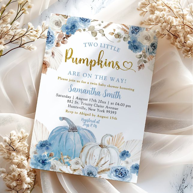 Invitation Bain de bébé jumeaux garçons Boho Bleu Citrouille (Créateur téléchargé)
