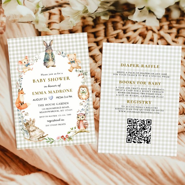 Invitation Bain de bébé Lapin à l'aquarelle et ses amis de la (Créateur téléchargé)