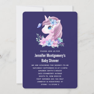 Invitation Bain de bébé licorne mignonne aquarelle