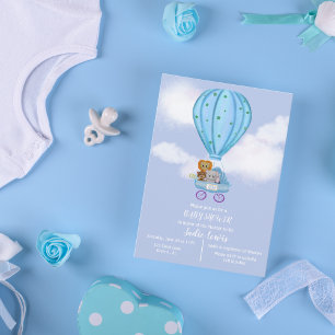 Invitation Bain de bébé montgolfière aquarelle garçon