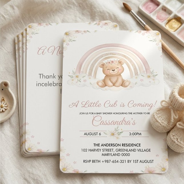 Invitation Bain de bébé ours Teddy Boho, le petit ourson arri (Créateur téléchargé)