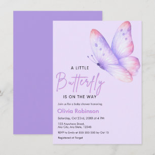 Invitation Bain de bébé Papillon Rose Violet