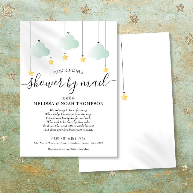 Invitation Bain de Bébé par Courrier Longue Distance Neutre V (Shower By Mail Long Distance Neutral Green Baby Invitation)