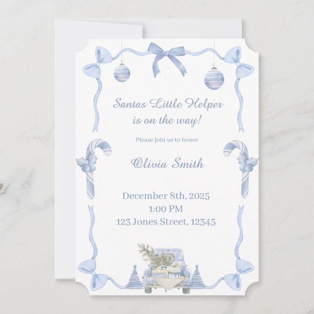 Invitation Bain de Bébé Petit Aide du Père Noël (Devant)