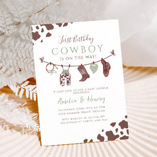 Invitation Bain de bébé petit cow-boy Western vert sauge