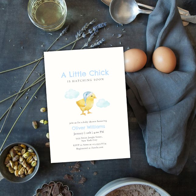 Invitation Bain de bébé Petit Poulet Bleu Céleste (Sky Blue Little Chicken Cloud Baby Shower Invitation)