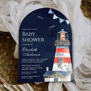 Invitation Bain de bébé phare aquarelle marine marine