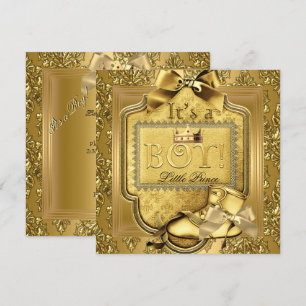 Invitation Bain de bébé Prince Bébé garçon Elite Damassé Or