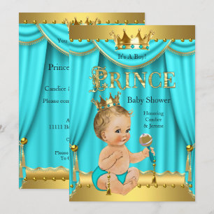 Invitation Bain de bébé Prince héritier Or Aqua Bleu Blond Ga