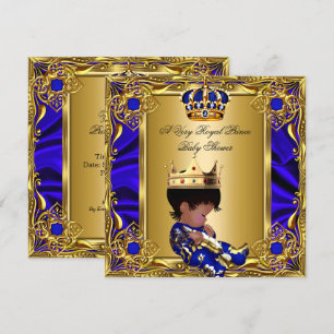 Invitation Bain de bébé prince or bleu royal garçon