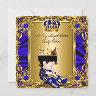 Invitation Bain de bébé Prince Régale Or Bleu Royal Garçon 2a