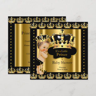 Invitation Bain de bébé Prince Royal Couronne Noir Or
