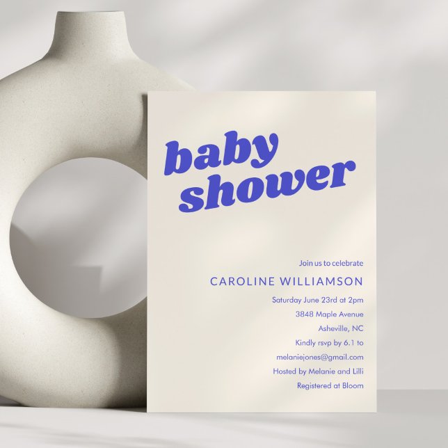 Invitation Bain de bébé rétro bleu blanc moderne et mignon (Créateur téléchargé)