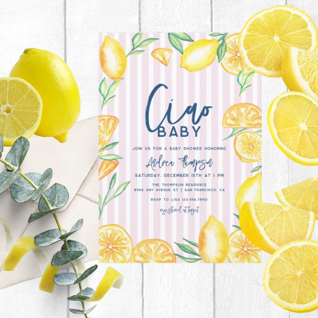 Invitation Bain de bébé rétro moderne Citron Jaune (Créateur téléchargé)
