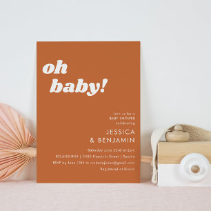 Invitation Bain de bébé Rétro Moderne Terre Cuite Orange Brûl