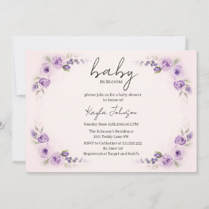 Invitation Bain de bébé Rose Lavande Rose