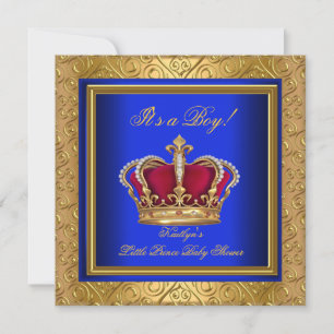 Invitation Bain de bébé royal bleu damas oré garçon régale