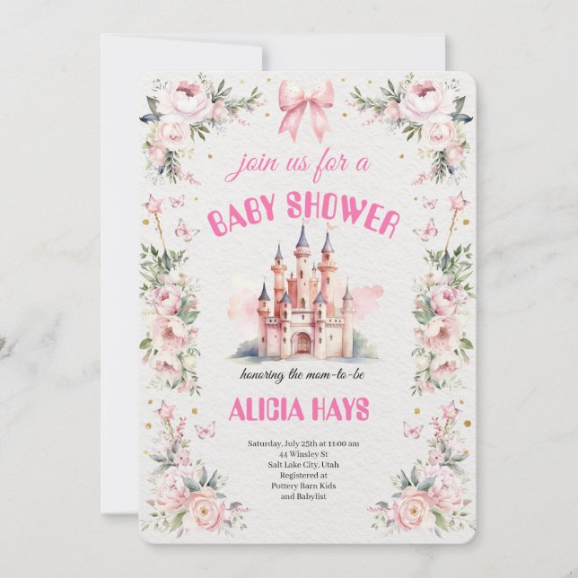 Invitation Bain de bébé royal dans le château de rêve (Devant)