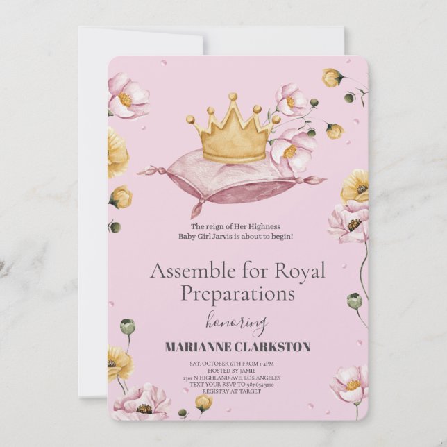 Invitation Bain de bébé royal dans le château de rêve (Devant)