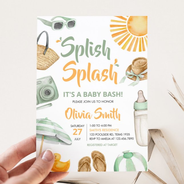 Invitation Bain de bébé Splash vert (Summer Baby Bash Baby Shower Invitation)