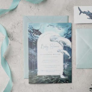 Invitation Bain de bébé sur le thème de la baleine beluga océ