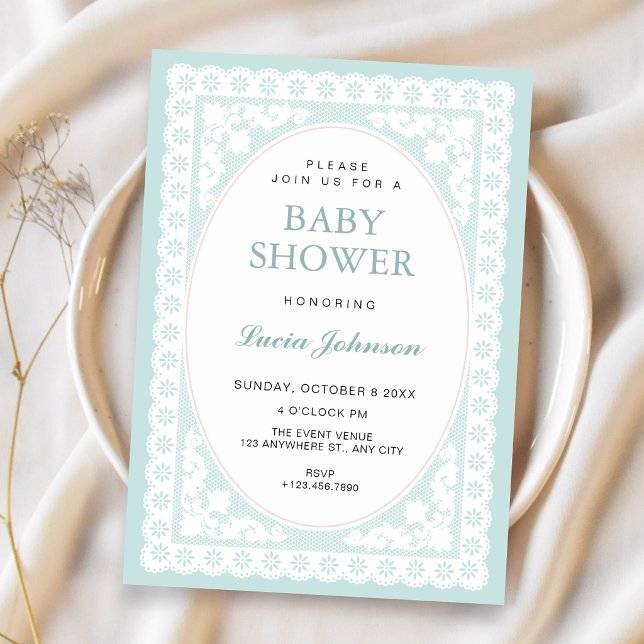 Invitation Bain de bébé Toile bleu vintage (Créateur téléchargé)