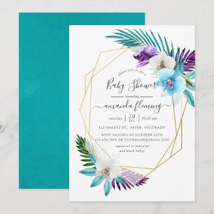 Invitation Bain de bébé tropical géométrique à l'aquarelle or