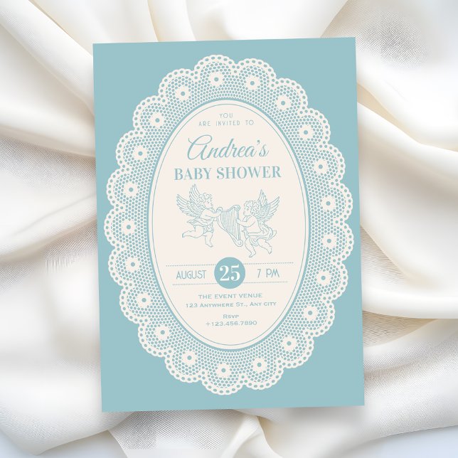 Invitation Bain de bébé vintage bleu (Créateur téléchargé)