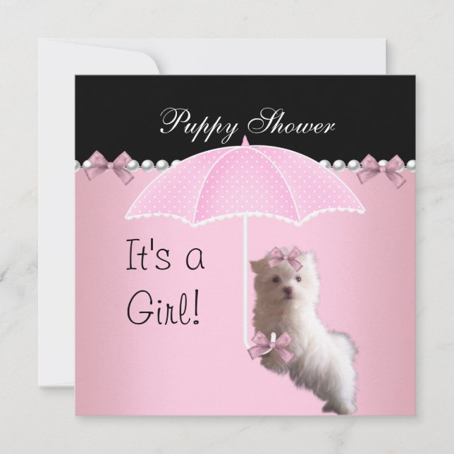 Invitation Bain de chiots Chien mignon Rose (Devant)