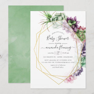 Invitation Bain de couleur aquarelle géométrique de succulent