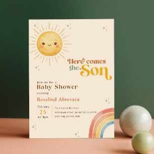 Invitation Bain de couleur arc-en-ciel aquarelle pour Baby Sh